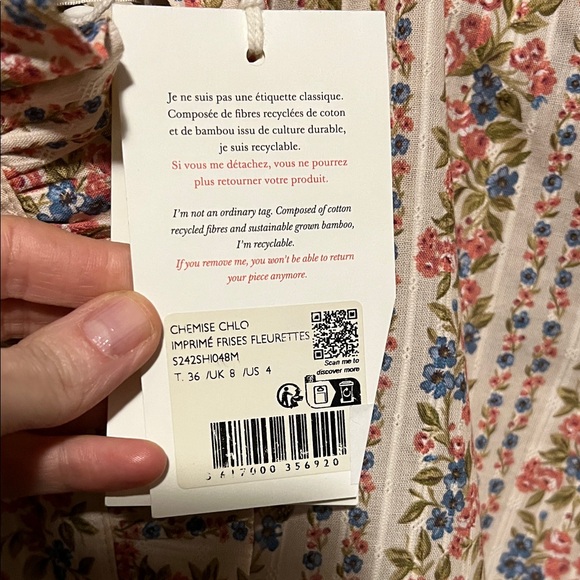 Sézane Printed Floral Frises Fleurettes CHLO Size UK 36/US 4 NWT - Picture 5 of 9